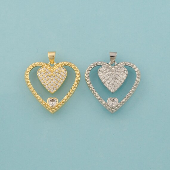 Gold CZ Heart Charms,Love Jewelry,Heart Pendant for DIY Jewelry Making,18K Gold