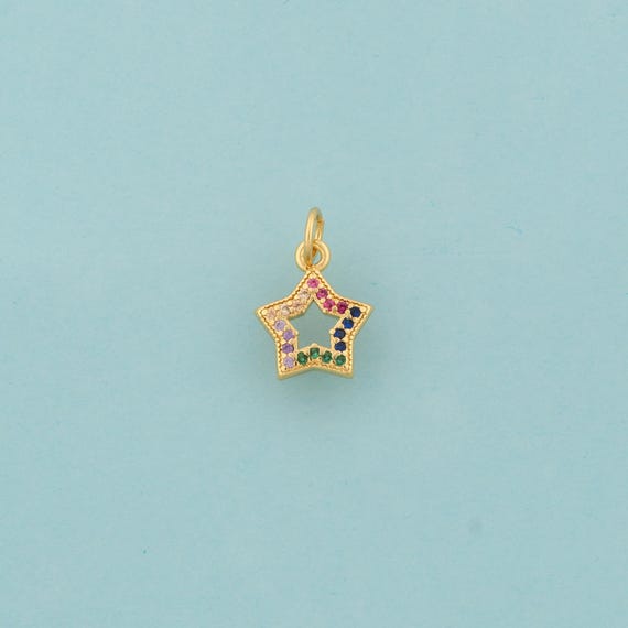 Gold CZ Hollow Star Charms,Celestial Jewelry,Starburst Pendant for DIY Jewelry Making,18K Gold