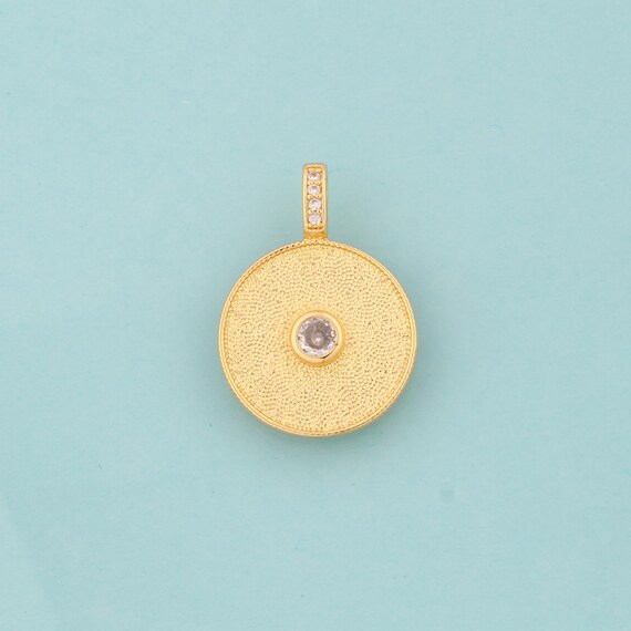 Gold CZ Round Charms,Coin Jewelry,Round Pendant for DIY Jewelry Making,18K Gold