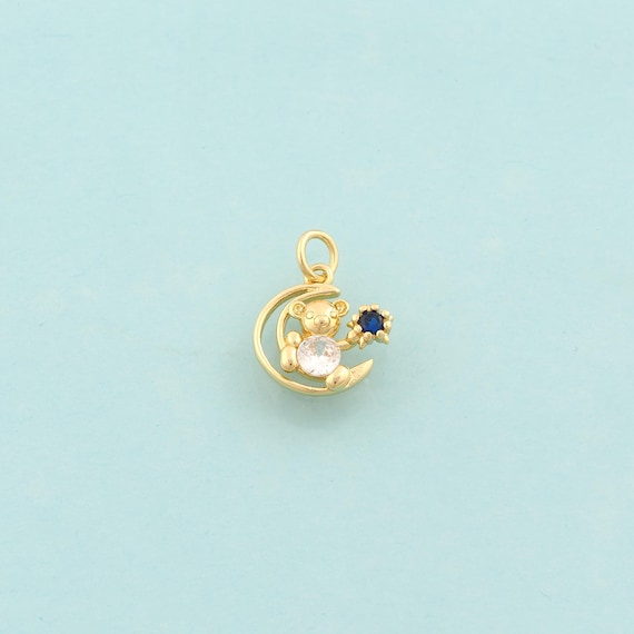 Gold CZ Crescent Moon Charms,Celestial Jewelry,Star Pendant for DIY Jewelry Making,18K Gold