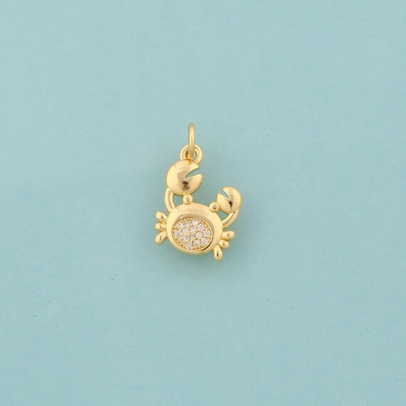 Gold CZ Crab Charms,Marine Life Jewelry,Crab Pendant for DIY Jewelry Making,18K Gold