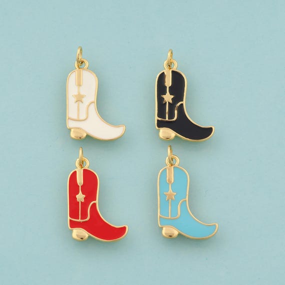 Gold Cowboy Boot Charms,Star Jewelry,Enamel Cowboy Boot Pendant for DIY Jewelry Making,18K Gold