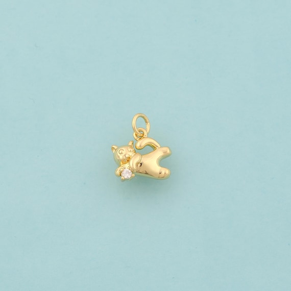 Gold CZ Cat Charms,Animal Jewelry,Cat Pendant for DIY Jewelry Making,18K Gold