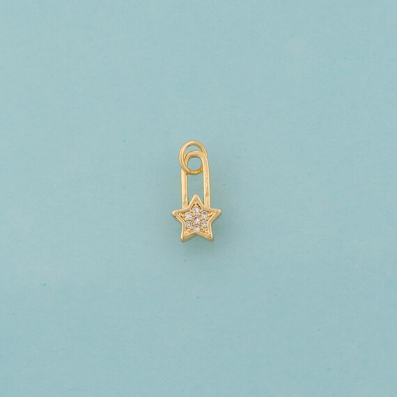 Gold CZ Lock Charms,Celestial Jewelry,Star Pendant for DIY Jewelry Making,18K Gold