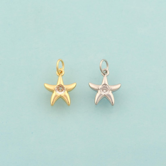 Gold CZ Starfish Charms,Starfish Jewelry,Starfish Pendant for DIY Jewelry Making,18K Gold