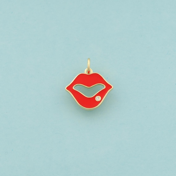 Gold CZ Lips Charms,Lips Jewelry,Enamel Lips Pendant for DIY Jewelry Making,18K Gold