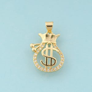 Gold CZ Money Bag Charms,Symbol Jewelry,Money Bag Pendant for DIY Jewelry Making,18K Gold