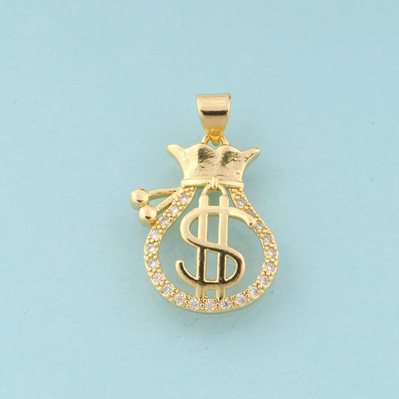 Gold CZ Money Bag Charms,Symbol Jewelry,Money Bag Pendant for DIY Jewelry Making,18K Gold