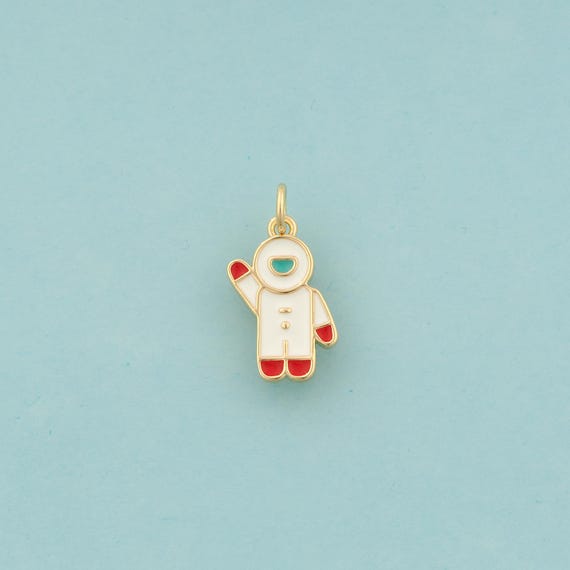 Gold Astronaut Charms,Spaceman Jewelry,Enamel Character Pendant for DIY Jewelry Making,18K Gold