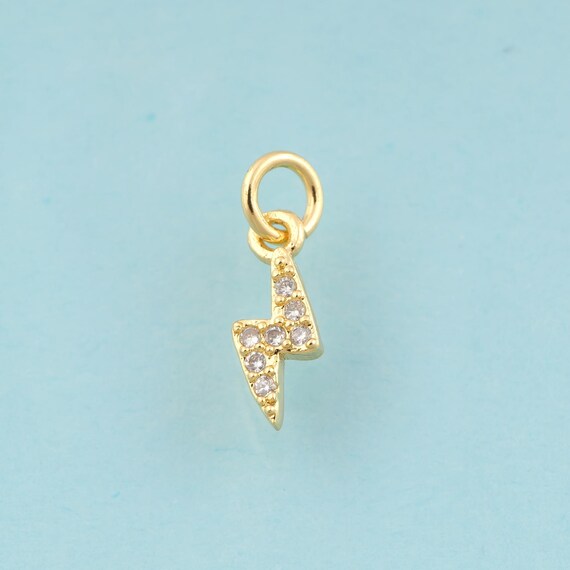 Gold CZ Lightning Charms,Minimalist Jewelry,Lightning Pendant for DIY Jewelry Making,18K Gold