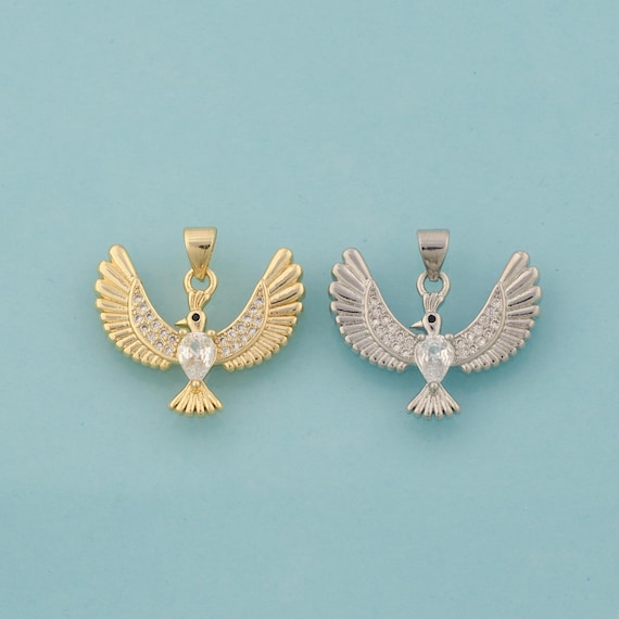Gold CZ Holy Spirit Dove Charms,Animal Jewelry,Flying Pendant for DIY Jewelry Making,18K Gold