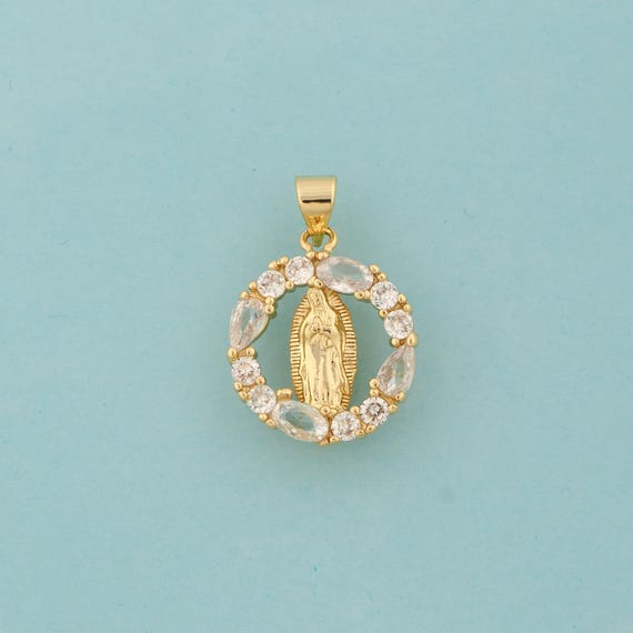 Gold CZ Virgin Mary Charms,Religious Jewelry,Catholic Pendant for DIY Jewelry Making,18K Gold