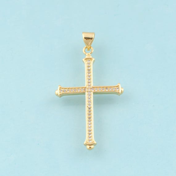Gold CZ Cross Charms,Religious Jewelry,Christian Pendant for DIY Jewelry Making,18K Gold