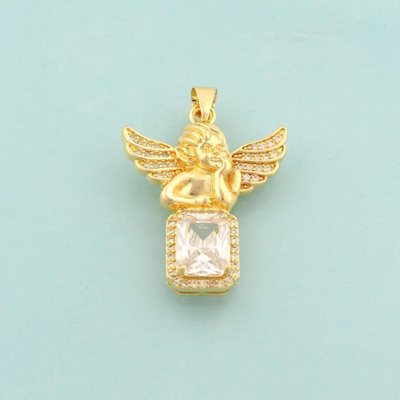 Gold CZ Cupid Charms,Angel Jewelry,Cupid Pendant for DIY Jewelry Making,18K Gold