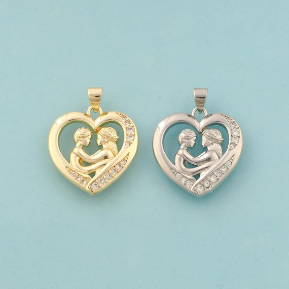 Gold CZ Heart Charms,Love Jewelry,Mom Pendant for DIY Jewelry Making,18K Gold