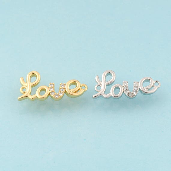 Gold LOVE Connector,Letter Jewelry Connector,LOVE Connector for DIY Jewelry Making,18K Gold & Rhodium