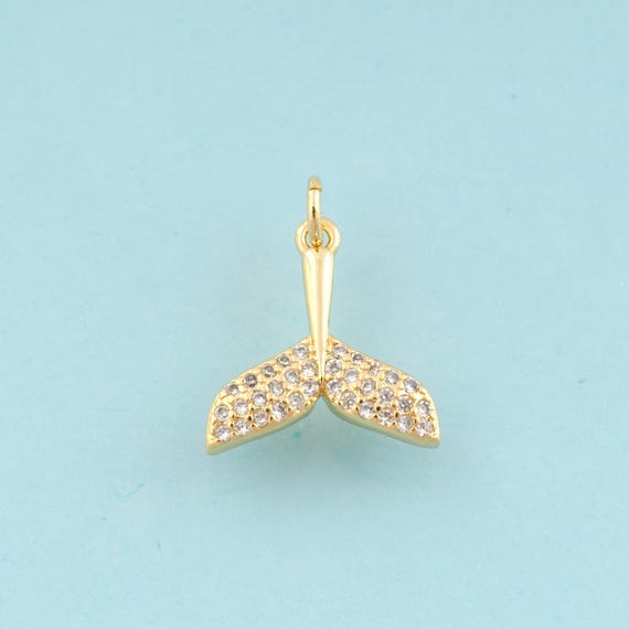 Gold CZ Fishtail Charms,Minimalist Jewelry,Fishtail Pendant for DIY Jewelry Making,18K Gold