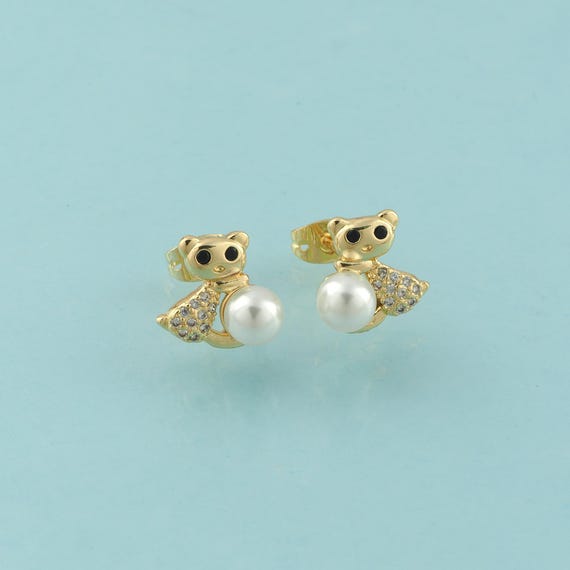 Gold CZ Bear Stud Earrings,Bear Jewelry Stud Earrings,Bear Stud Earrings,Gift for Her,18K Gold
