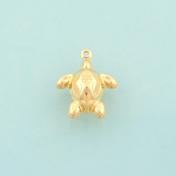Gold Puffed Turtle Charms,Animal Jewelry,Turtle Pendant for DIY Jewelry Making,18K Gold