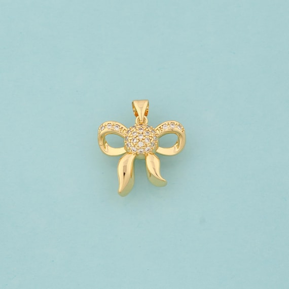 Gold CZ Bow Charms,Bow Jewelry,Bow Pendant for DIY Jewelry Making,18K Gold