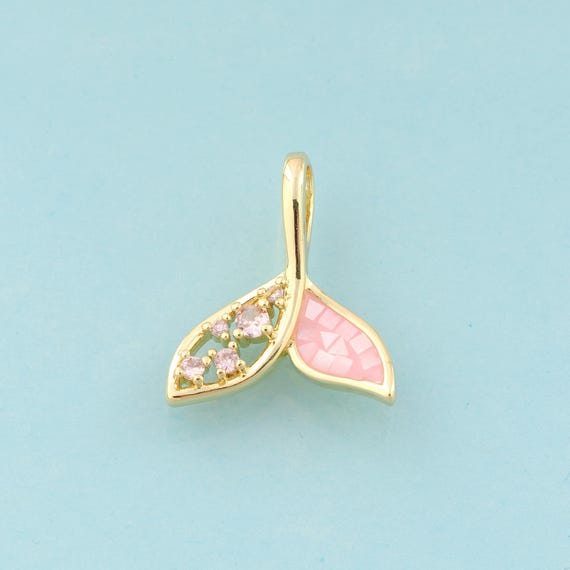 Gold CZ Fishtail Charms,Fishtail Jewelry,Fishtail Pendant for DIY Jewelry Making,18K Gold