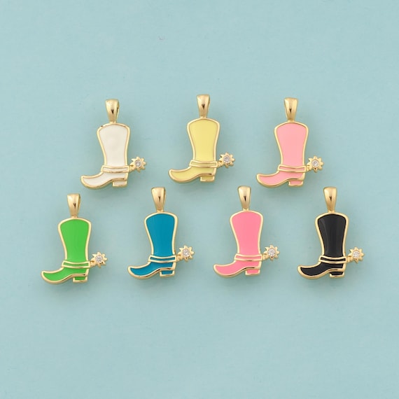 Gold CZ Cowboy Boot Charms,Star Jewelry,Enamel Cowboy Boot Pendant for DIY Jewelry Making,18K Gold
