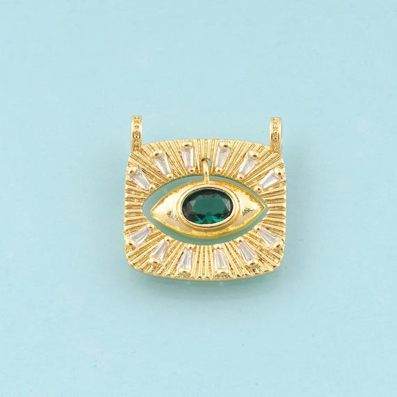 Gold CZ Evil Eye Charms,Devil Eye Jewelry,Square Pendant for DIY Jewelry Making,18K Gold