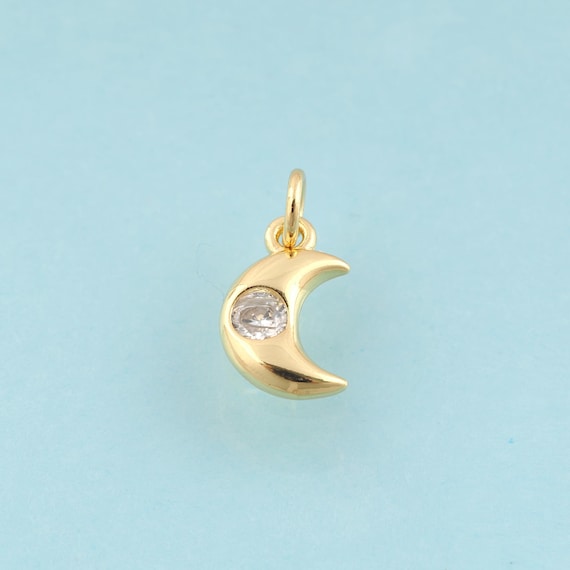 5 pcs Gold CZ Crescent Moon Charms,Celestial Jewelry,Moon Pendant for DIY Jewelry Making,18K Gold