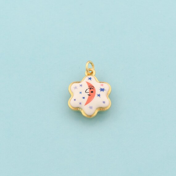 Gold David Star Charms,Jewish Star Jewelry,Enamel Moon Star Pendant for DIY Jewelry Making,18K Gold