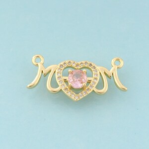 Pingente de CZ MOM de ouro, joias de coração, pingente de letra para fazer joias DIY, ouro 18K