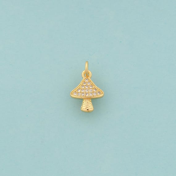 Gold CZ Mushroom Charms,Mushroom Jewelry,Mushroom Pendant for DIY Jewelry Making,18K Gold