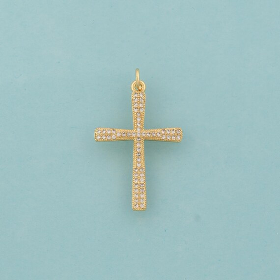 Gold CZ Cross Charms,Religious Jewelry,Christian Pendant for DIY Jewelry Making,18K Gold