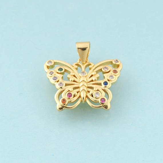 Gold CZ Butterfly Charms,Insect Jewelry,Butterfly Pendant for DIY Jewelry Making,18K Gold