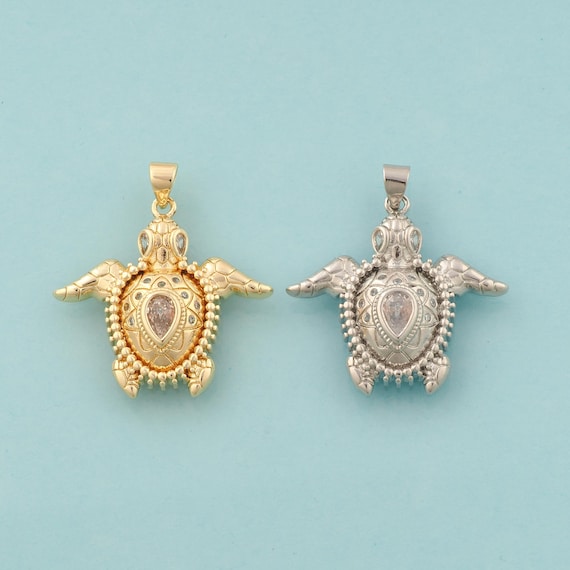 Gold CZ Turtle Charms,Animal Jewelry,Turtle Pendant for DIY Jewelry Making,18K Gold