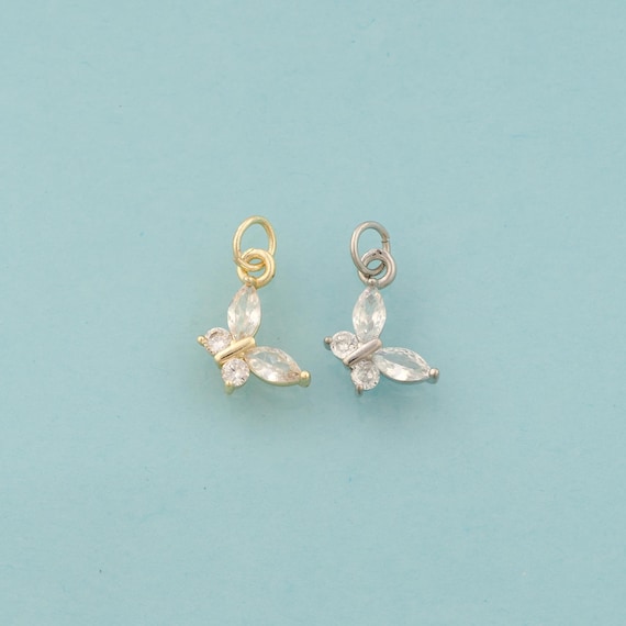 Gold CZ Butterfly Charms,Insect Jewelry,Butterfly Pendant for DIY Jewelry Making,18K Gold