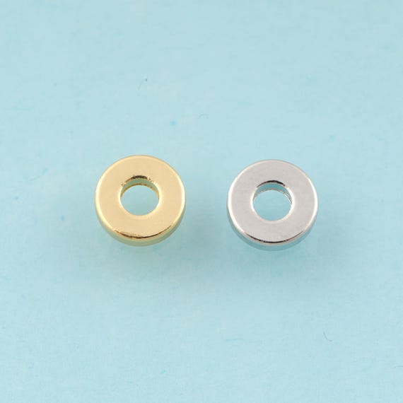 10 Pcs Round Spacer Beads,Flat Jewelry Beads,Perforated Beads for DIY Jewelry Making,18K Gold & Rhodium