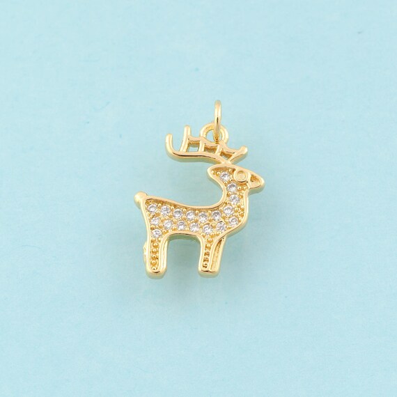 Gold CZ Deer Charms,Animal Jewelry,Deer Pendant for DIY Jewelry Making,18K Gold