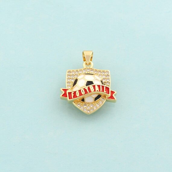 Gold Enamel Football Team Logo Charms,Football Jewelry,CZ Team Logo Pendant for DIY Jewelry Making,18K Gold