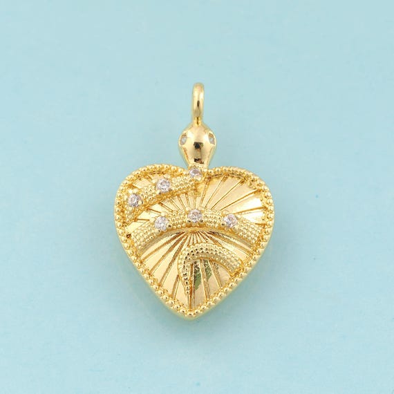 Gold CZ Heart Charms,Snake Jewelry,Snake Pendant for DIY Jewelry Making,18K Gold