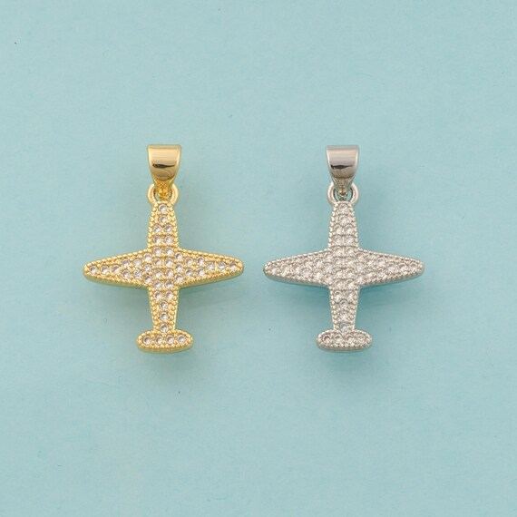Gold CZ Airplane Charms,Airplane Jewelry,Airplane Pendant for DIY Jewelry Making,18K Gold