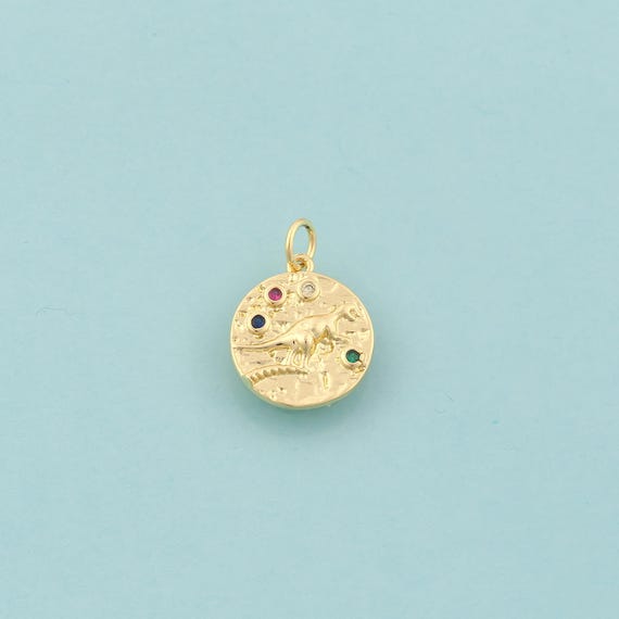 Gold CZ Animal Charms,Round Jewelry,Animal Pendant for DIY Jewelry Making,18K Gold