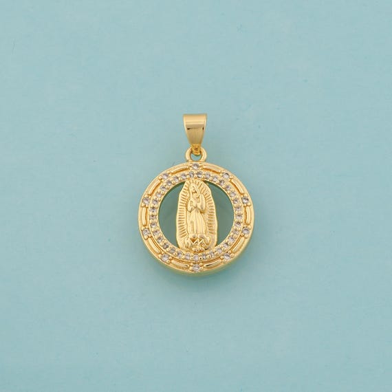 Gold CZ Virgin Mary Charms,Religious Jewelry,Catholic Pendant for DIY Jewelry Making,18K Gold