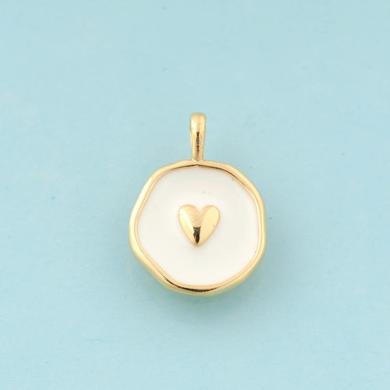 Gold Enamel Heart Charms,Round Jewelry,Round Pendant for DIY Jewelry Making,18K Gold