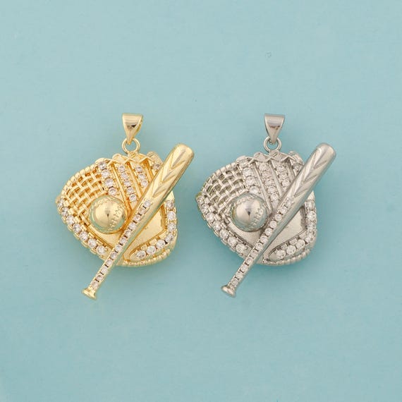 Gold CZ Baseball Bat Charms,Baseball Jewelry,Baseball Glove Pendant for DIY Jewelry Making,18K Gold & Rhodium