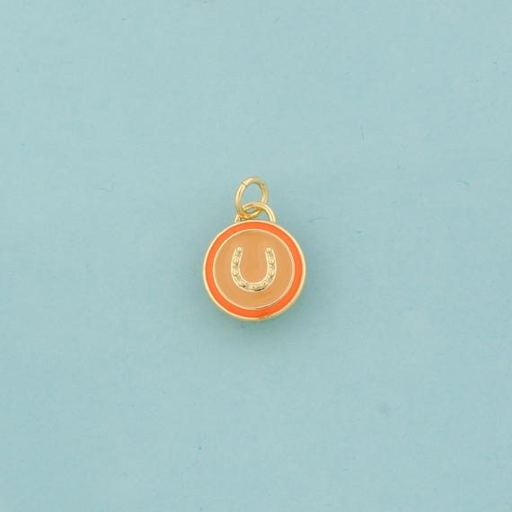 Gold Enamel Round Charms,U Jewelry,Round Pendant for DIY Jewelry Making,18K Gold
