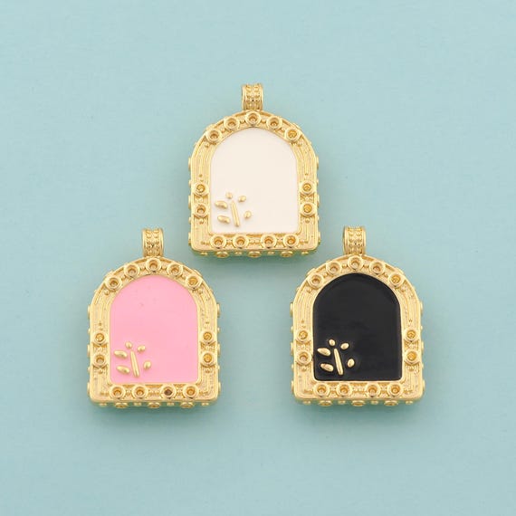 Gold Window Charms,Flower Jewelry,Enamel Window Pendant for DIY Jewelry Making,18K Gold