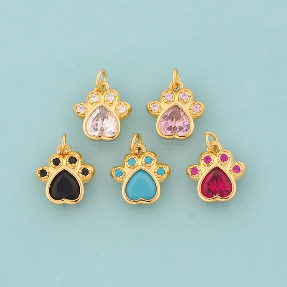 Gold CZ Animal Foot Charms,Animal Foot Jewelry,Animal Foot Pendant for DIY Jewelry Making,18K Gold