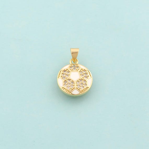 Gold CZ Football Charms,Sports Jewelry,Enamel Round Pendant for DIY Jewelry Making,18K Gold