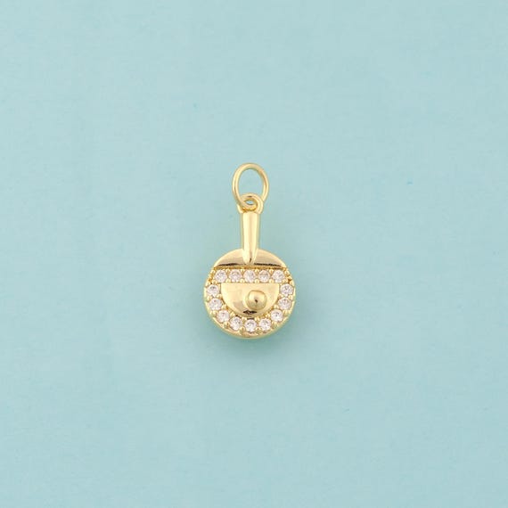 Gold CZ Racket Charms,Racket Jewelry,Racket Pendant for DIY Jewelry Making,18K Gold