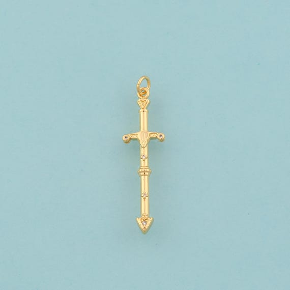 Gold CZ Weapon Charms,Sword Jewelry,Weapon Pendant for DIY Jewelry Making,18K Gold